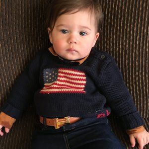 Size 18M Ralph Lauren Premium Navy Sweater w Flag